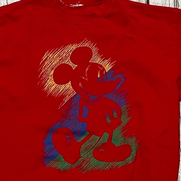 Vintage 1990s Mickey Mouse Red Disney World Cartoon Crewneck Sweatshirt - Picture 2 of 3
